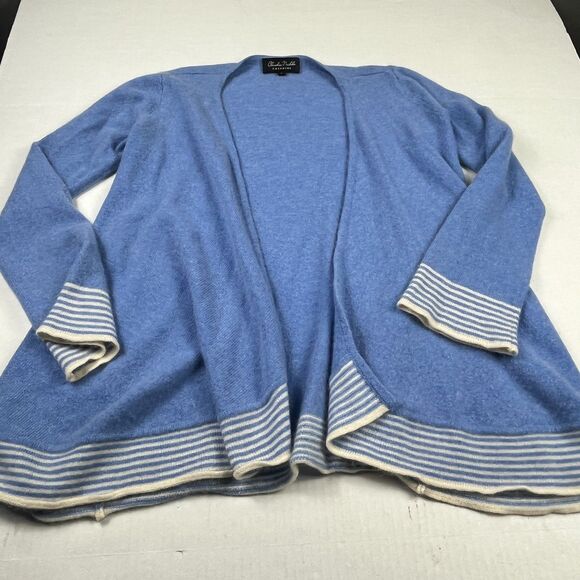 Claudia Nichole Cashmere Open Cardigan Striped Hem Luxe Soft Cozy Knit Sweater S - Picture 2 of 12